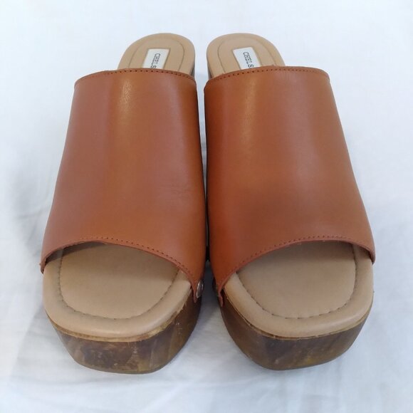 Chelsea & Violet "Verger" Brown Leather Open Toe Platform Heeled Mule Size 7.5 - Picture 6 of 11